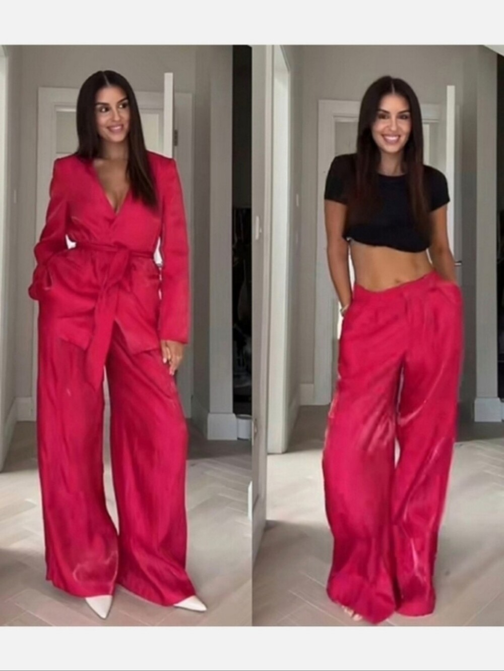 Zara Set 2pc Wide Pants and Blazer Pink Size XL - Picture 3 of 16
